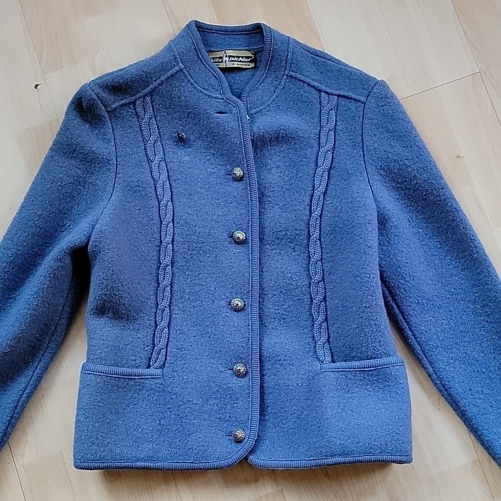 Vintage Kitz Pichler Blue Austrian Wool Blazer Jacket Small with Pin